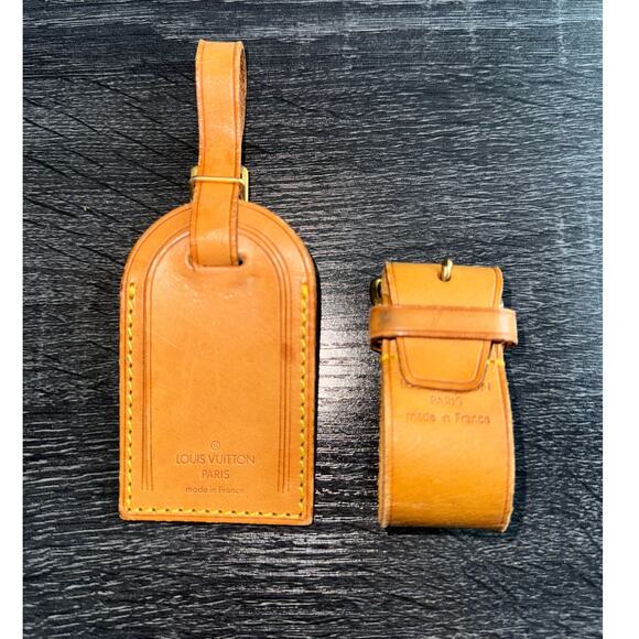 Authentic Louis Vuitton Vachetta Leather Name Luggage Tag And Poignet Set SN921 - Picture 7 of 7